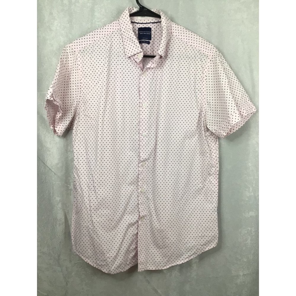 Denim & Flower Men's Slim Fit Short Sleeve Button Up Size Medium Pink